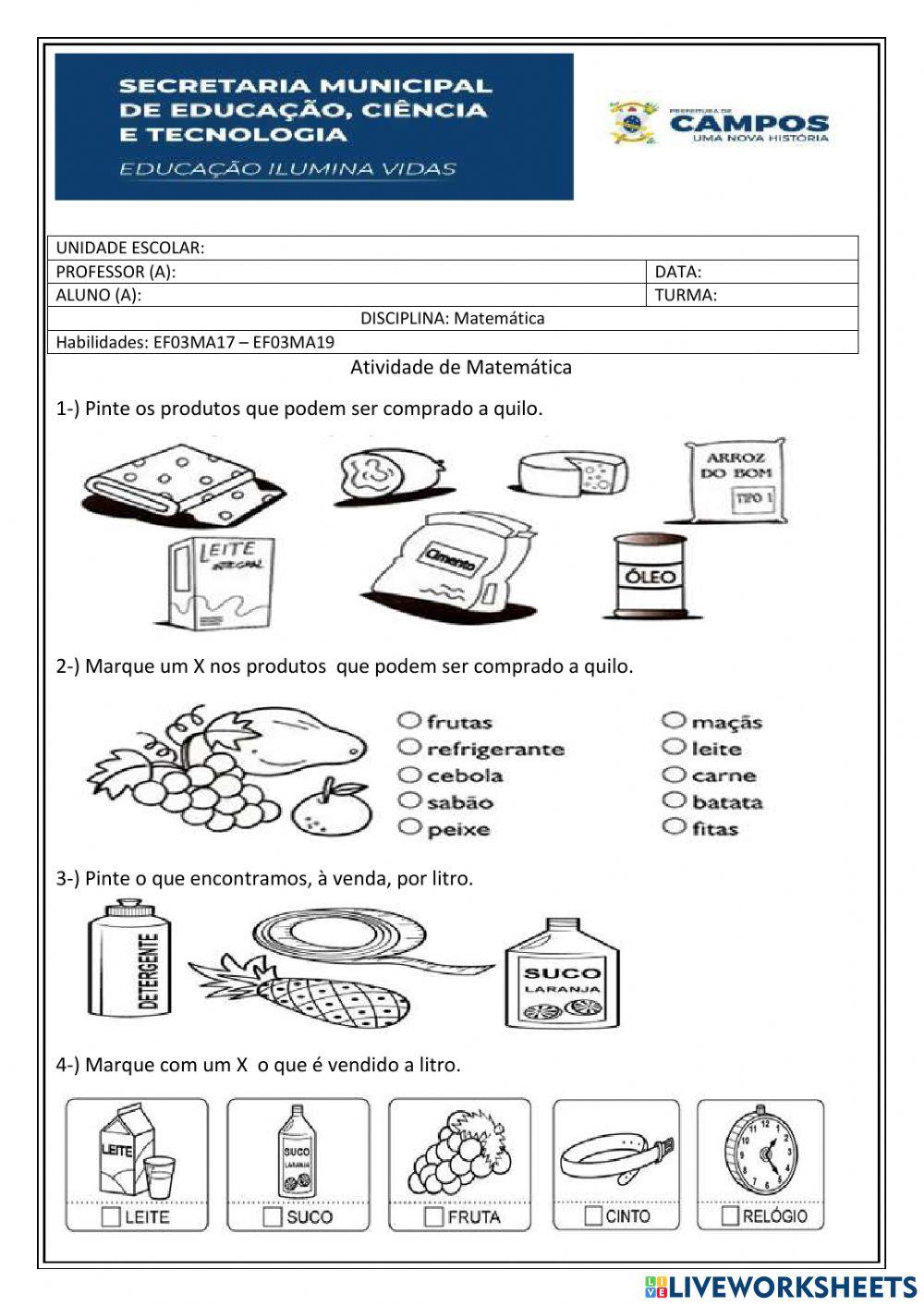 Medidas de Massa e Capacidades