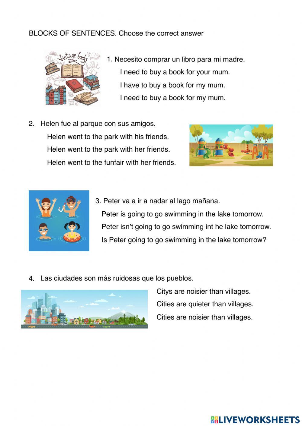 Ficha elegir. Repaso gramática