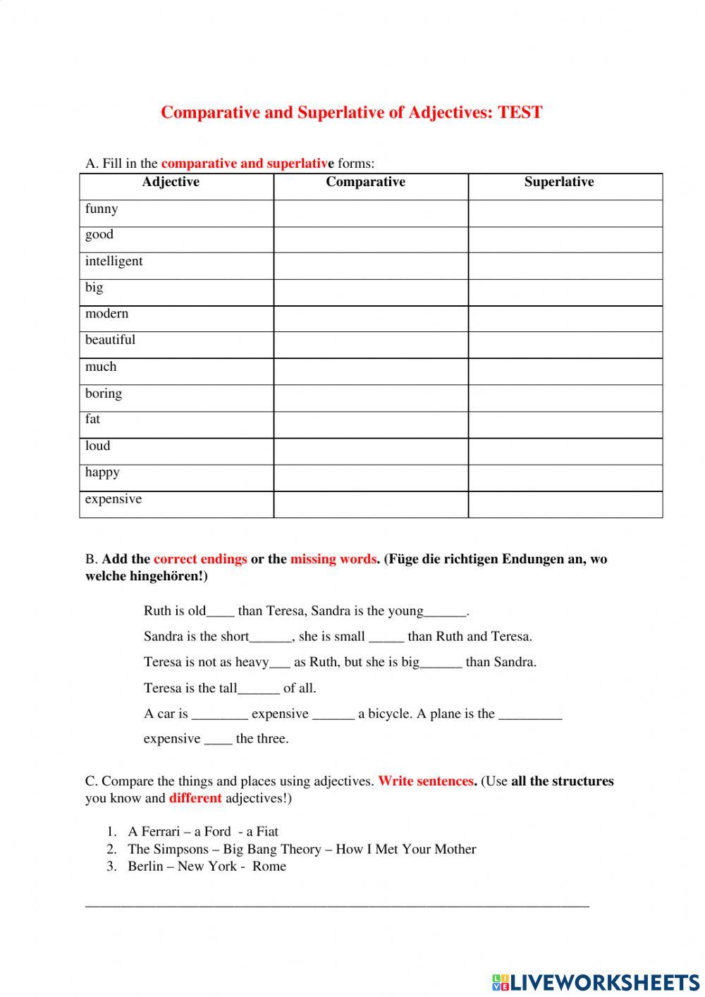 Comparative and Superlative Test I