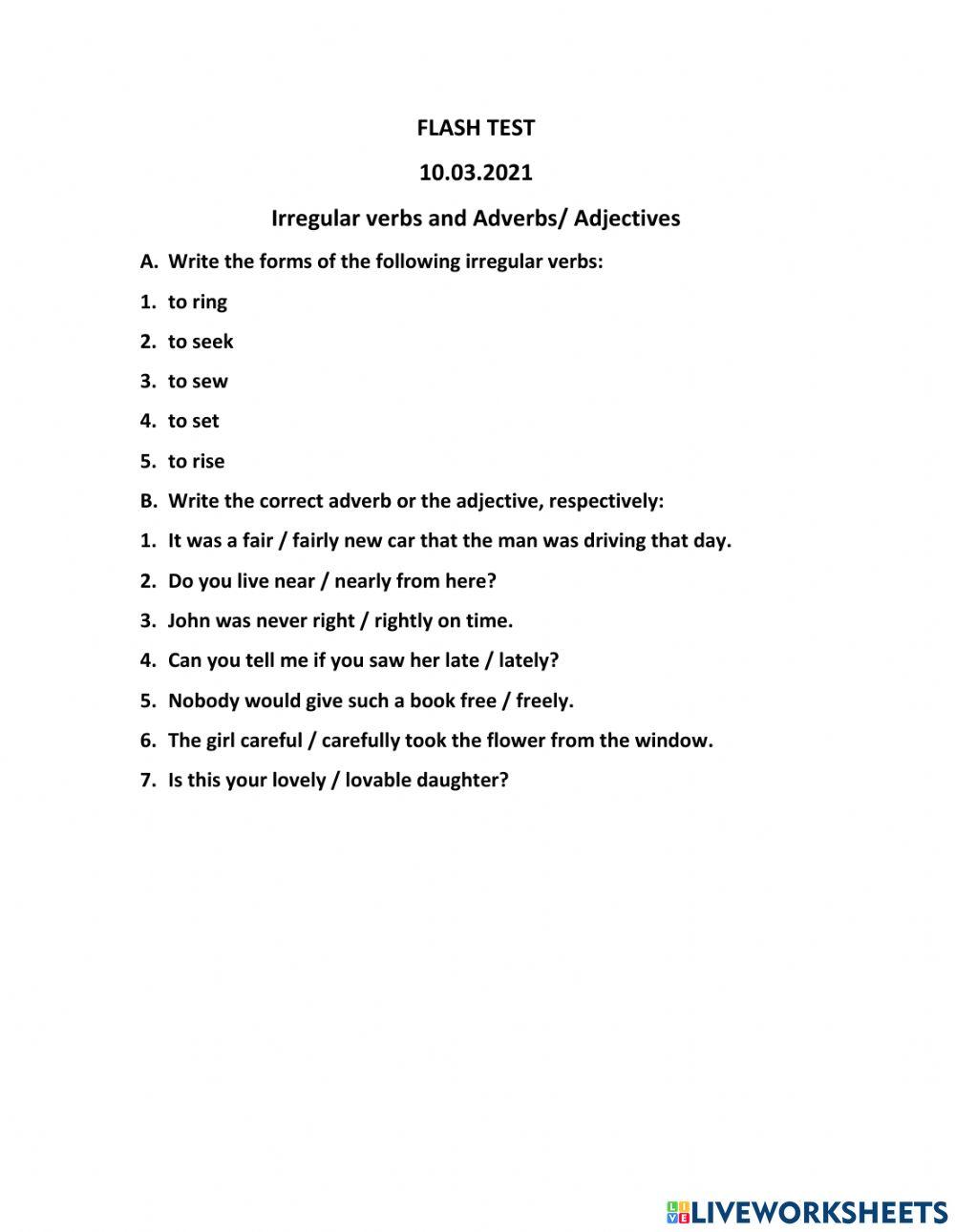 Flash test Irregular verbs + adverbs