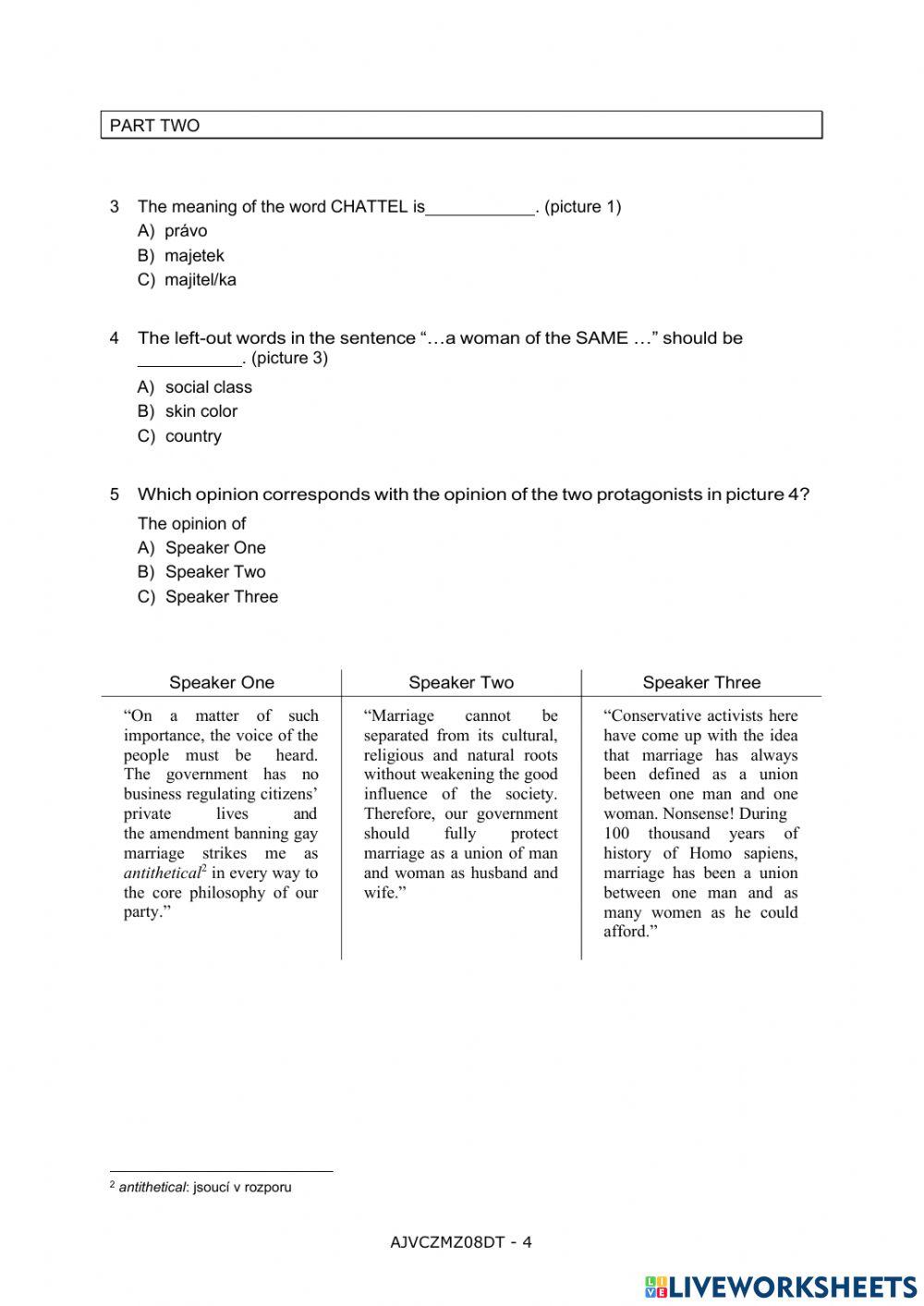 Maturita reading Czech Republic V level