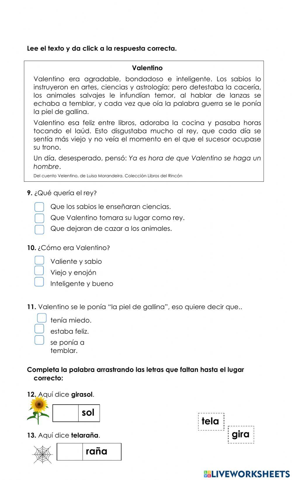 Examen espanol-primer grado