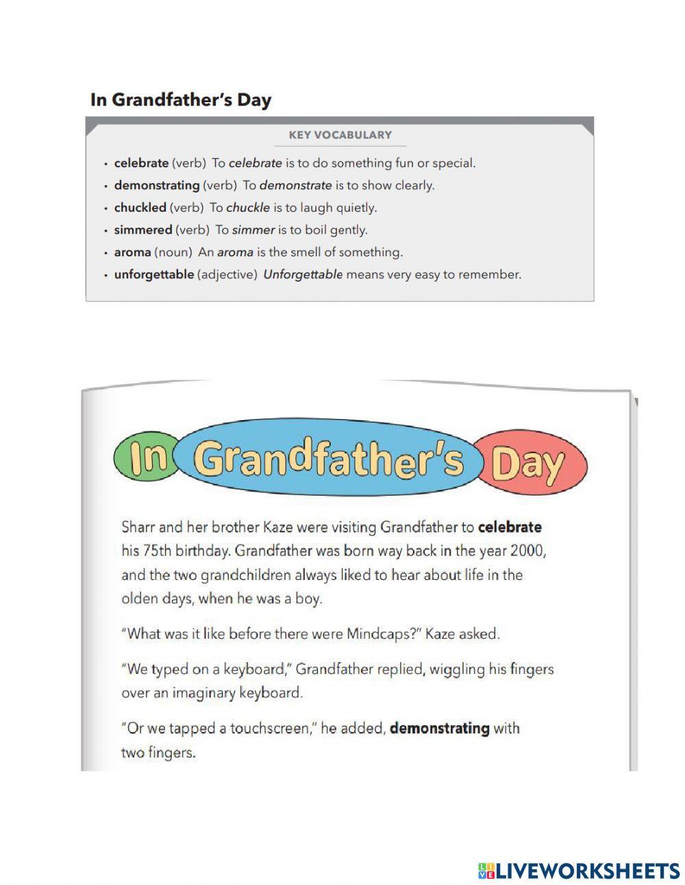 Lexia close reads level 15 In Grandfather's day