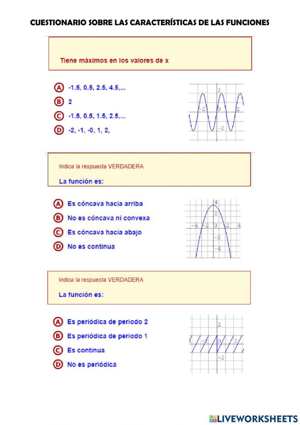 Cuestionario sobre las características de las funciones