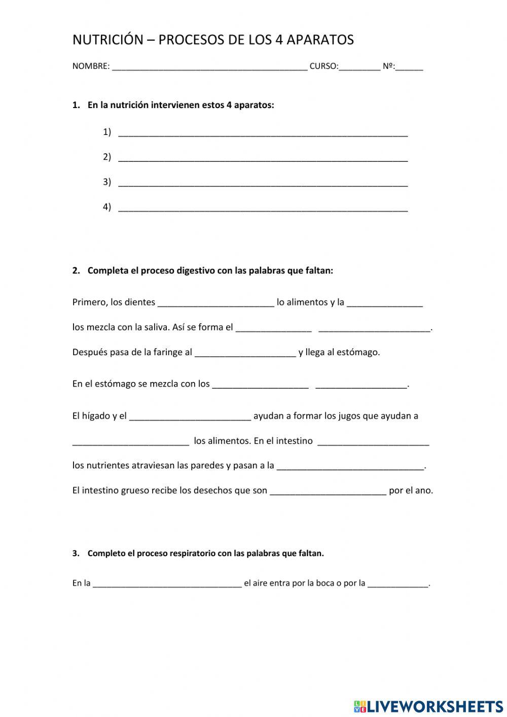 Nutrición -procesos de los 4 aparatos