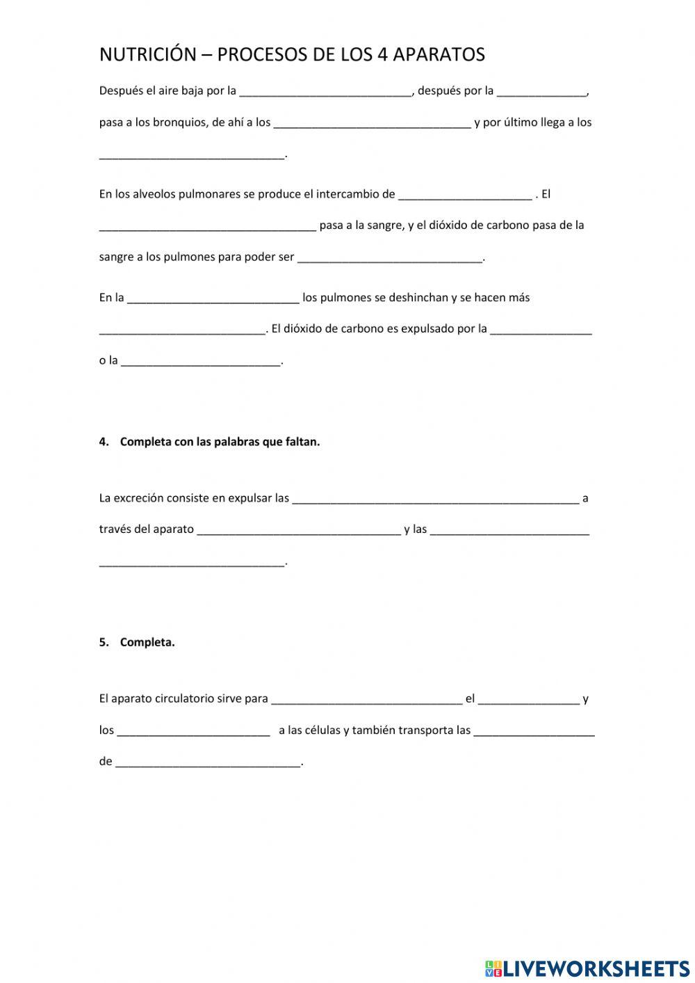 Nutrición -procesos de los 4 aparatos