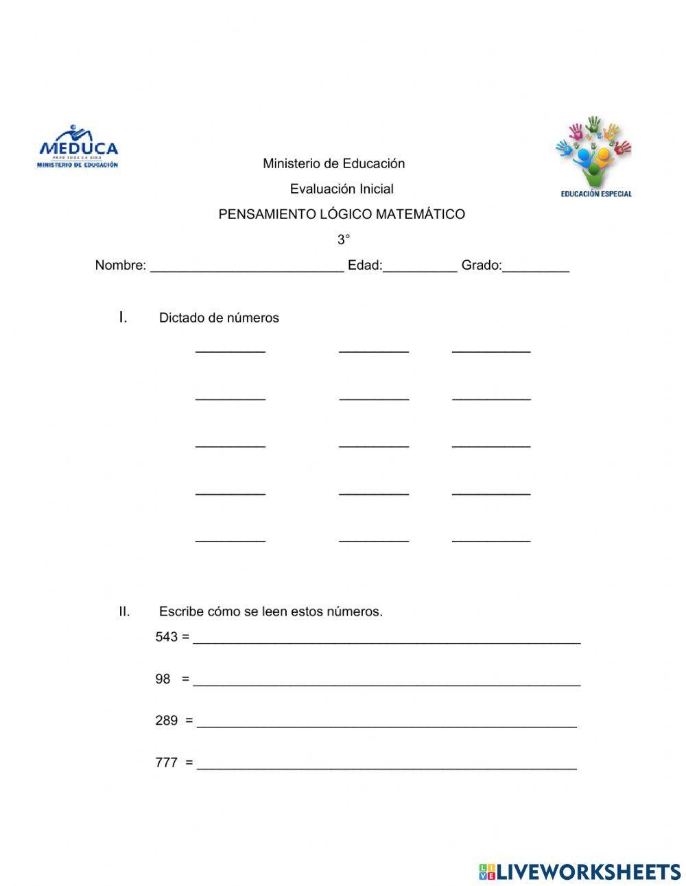 Prueba Inicial Pensamiento Lógico Matemático