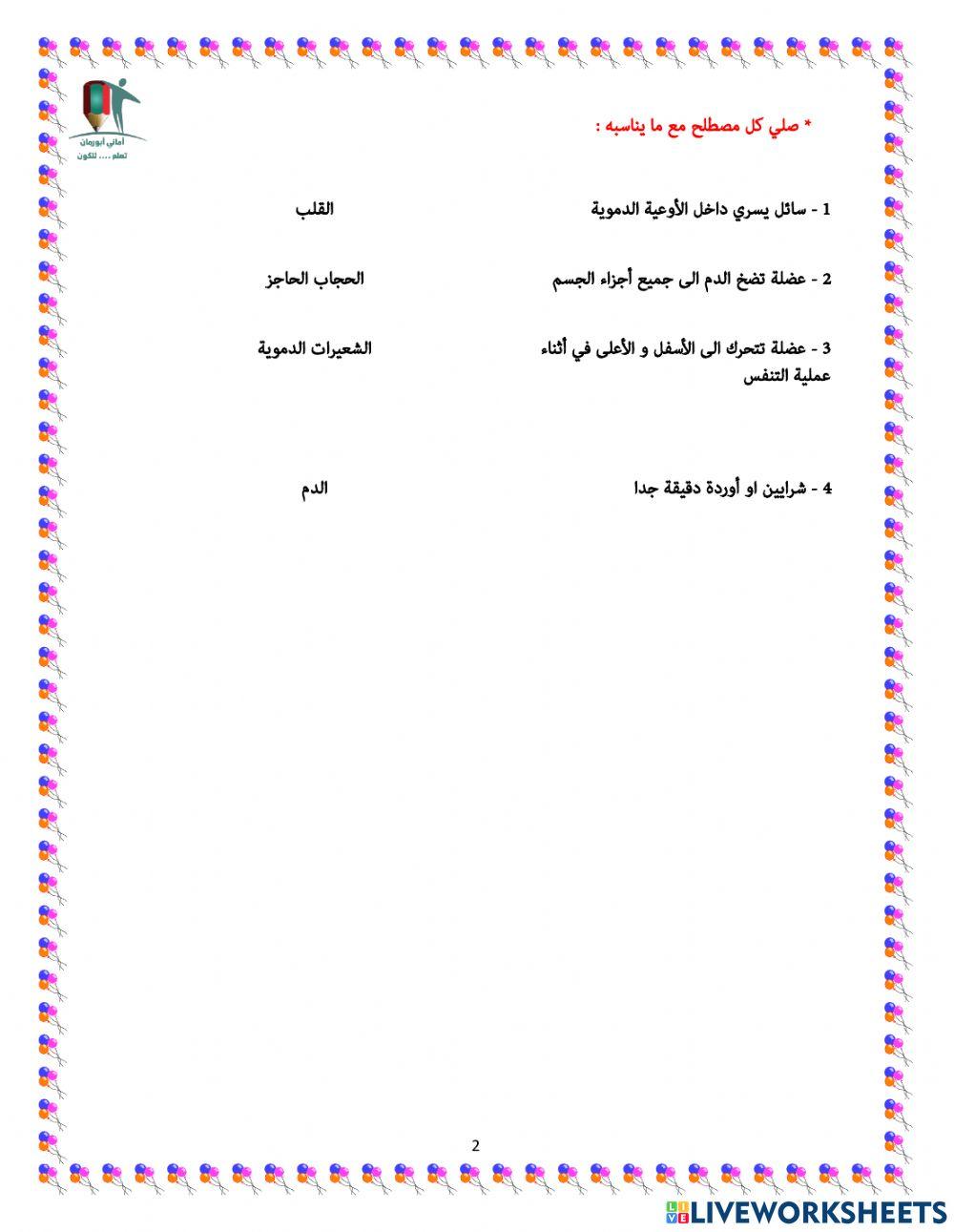 ورقة عمل الجهاز التنفسي و جهاز الدوران