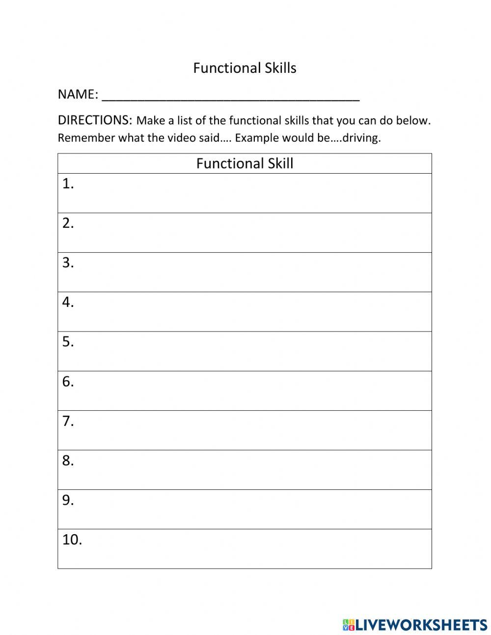 Functional Skills List - Transition