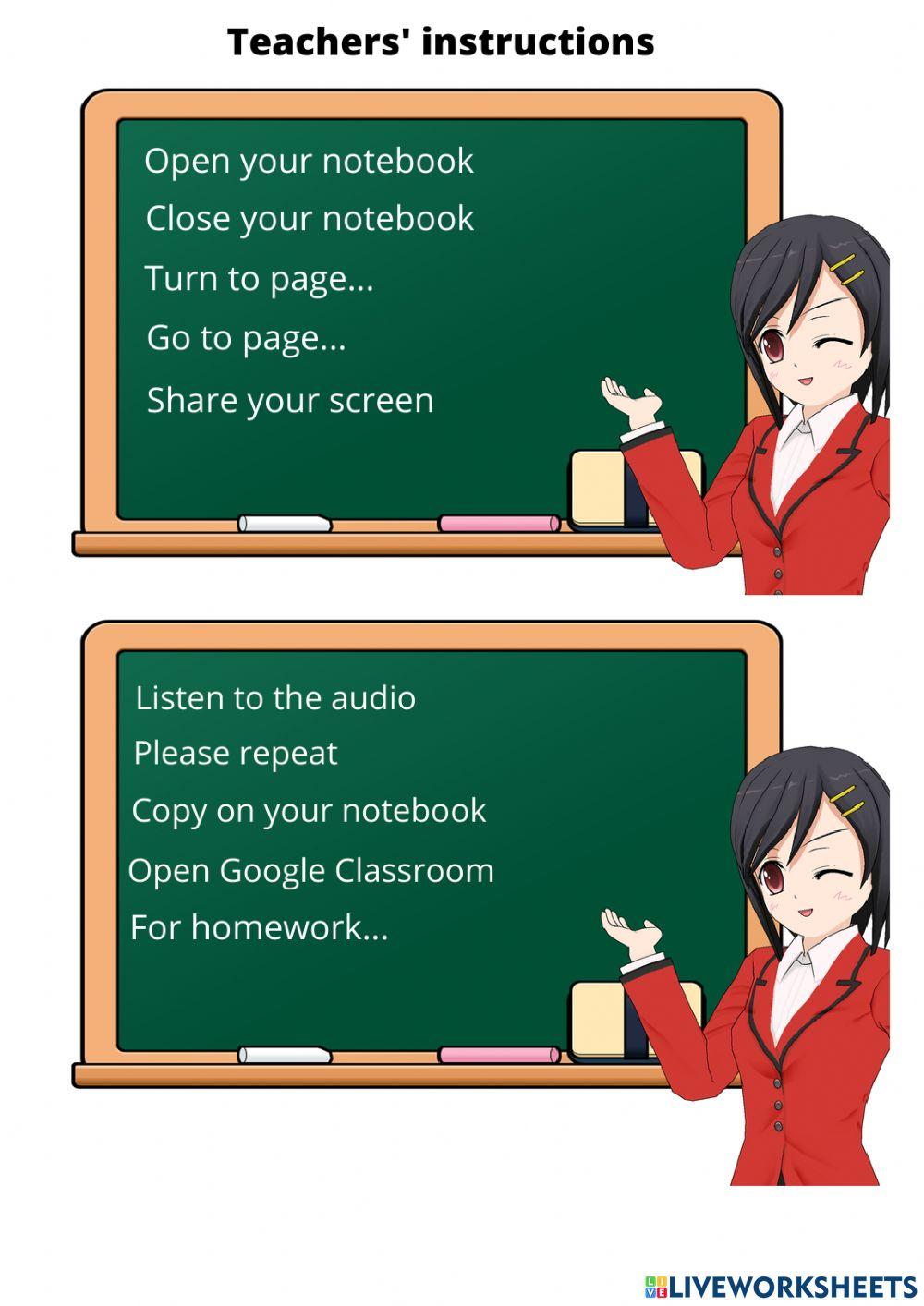 Teacher's intructions