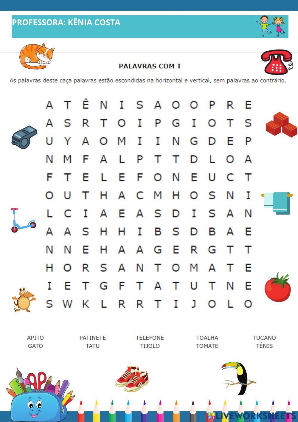 Caça palavra da letra t