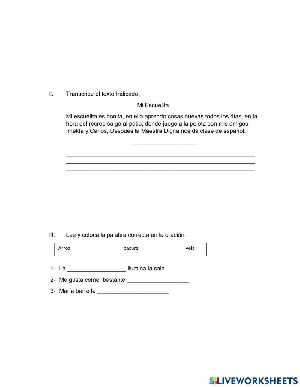 Prueba Inicial de Lectoescritura