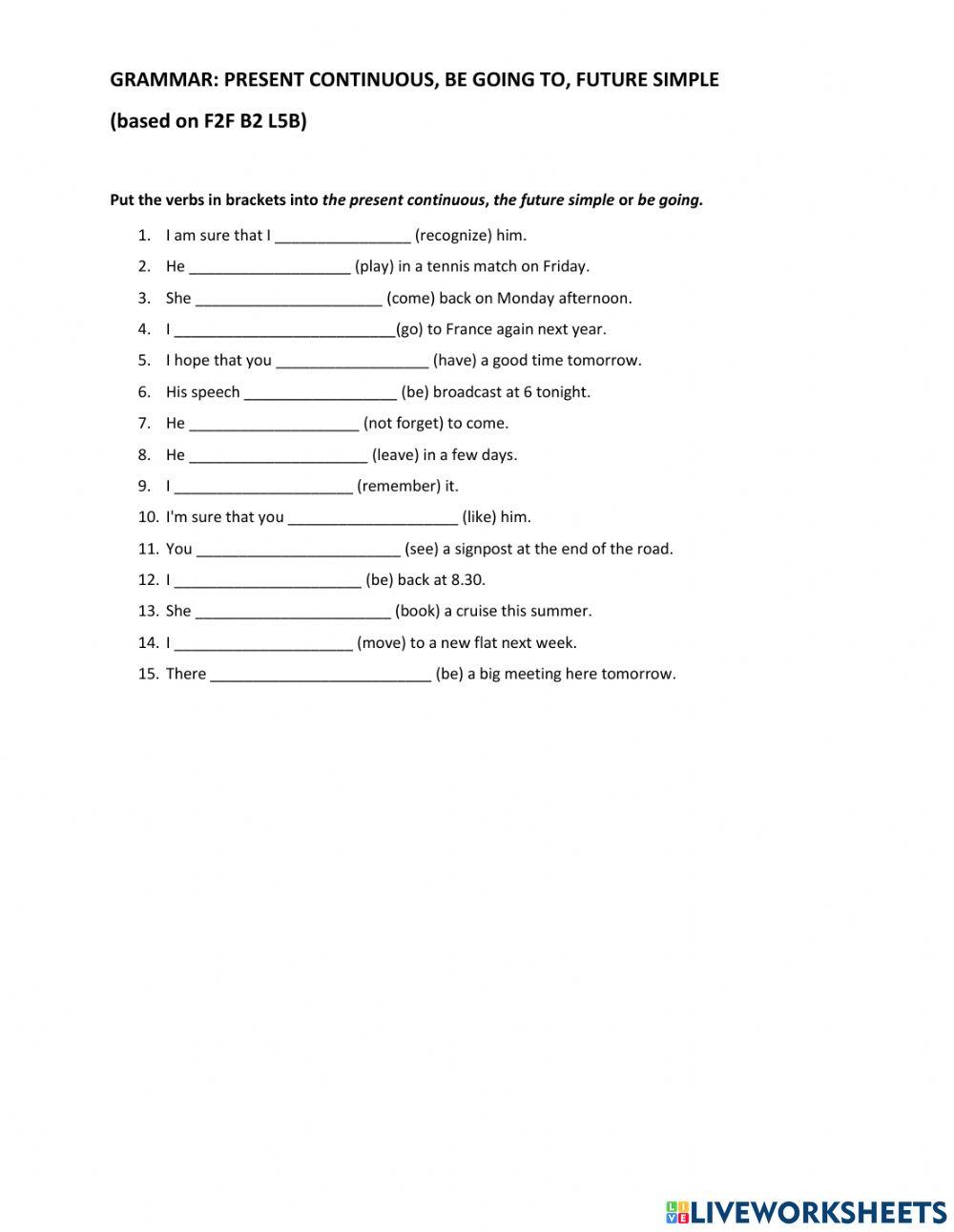 F2F B2 Unit 5B Grammar Future Gapfilling