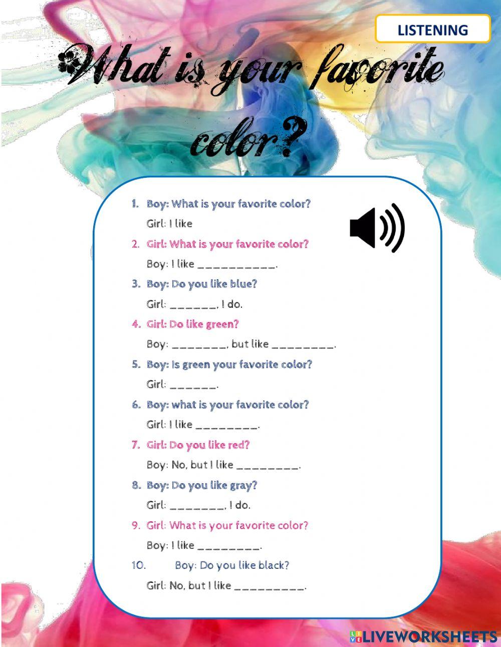 Colors online exercise for secundary Live Worksheets