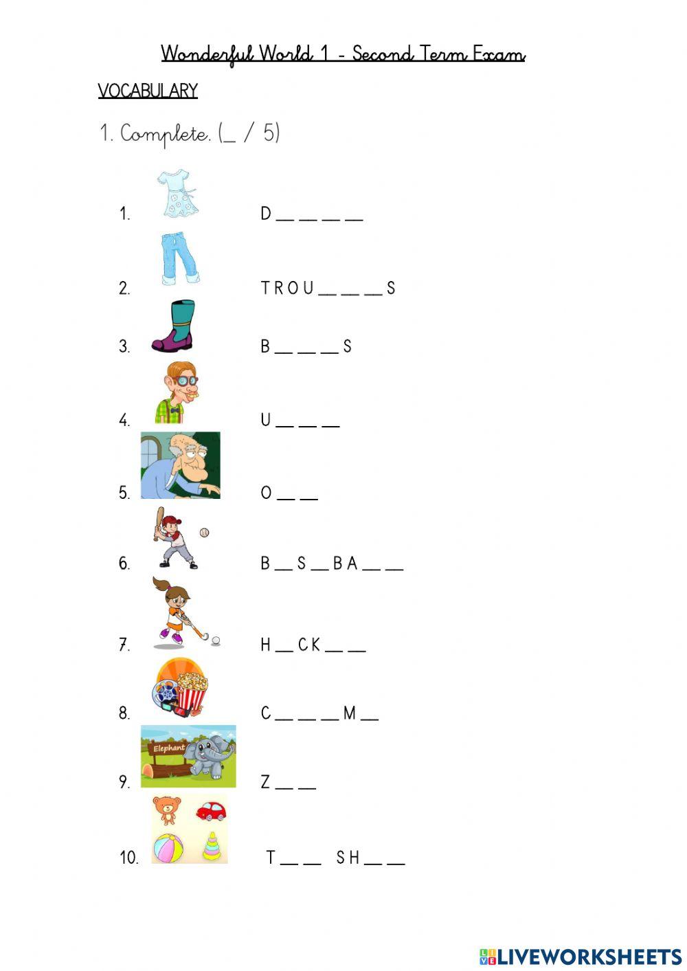Wonderful World 1 - Second Term Exam 