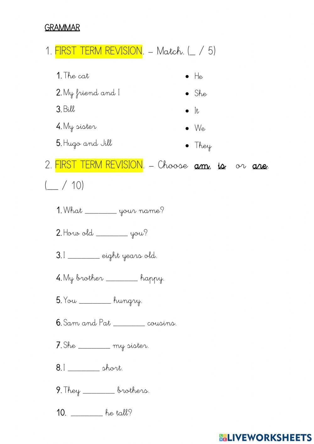 Wonderful World 1 - Second Term Exam 