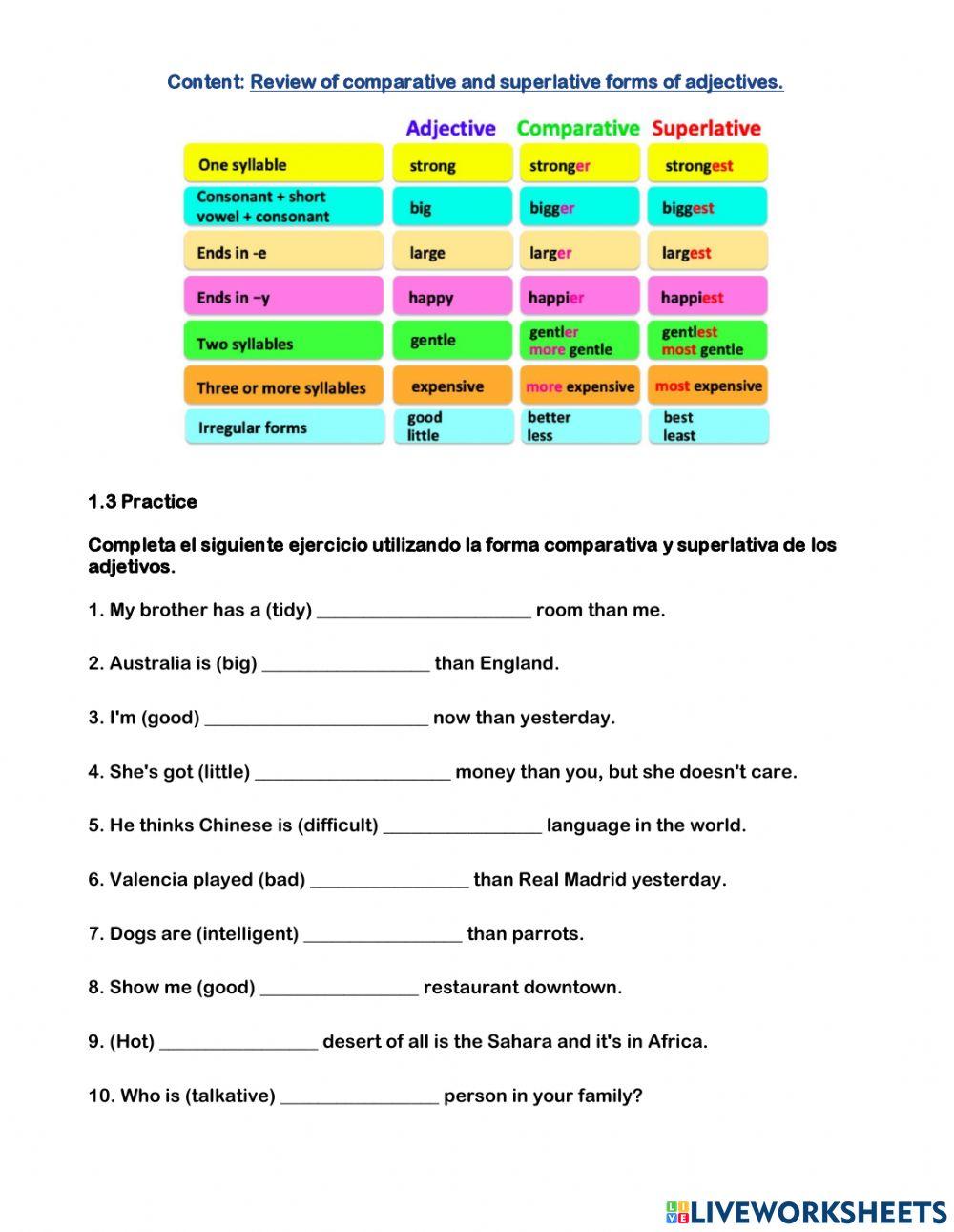 Review of comparative and superlative adjectives 