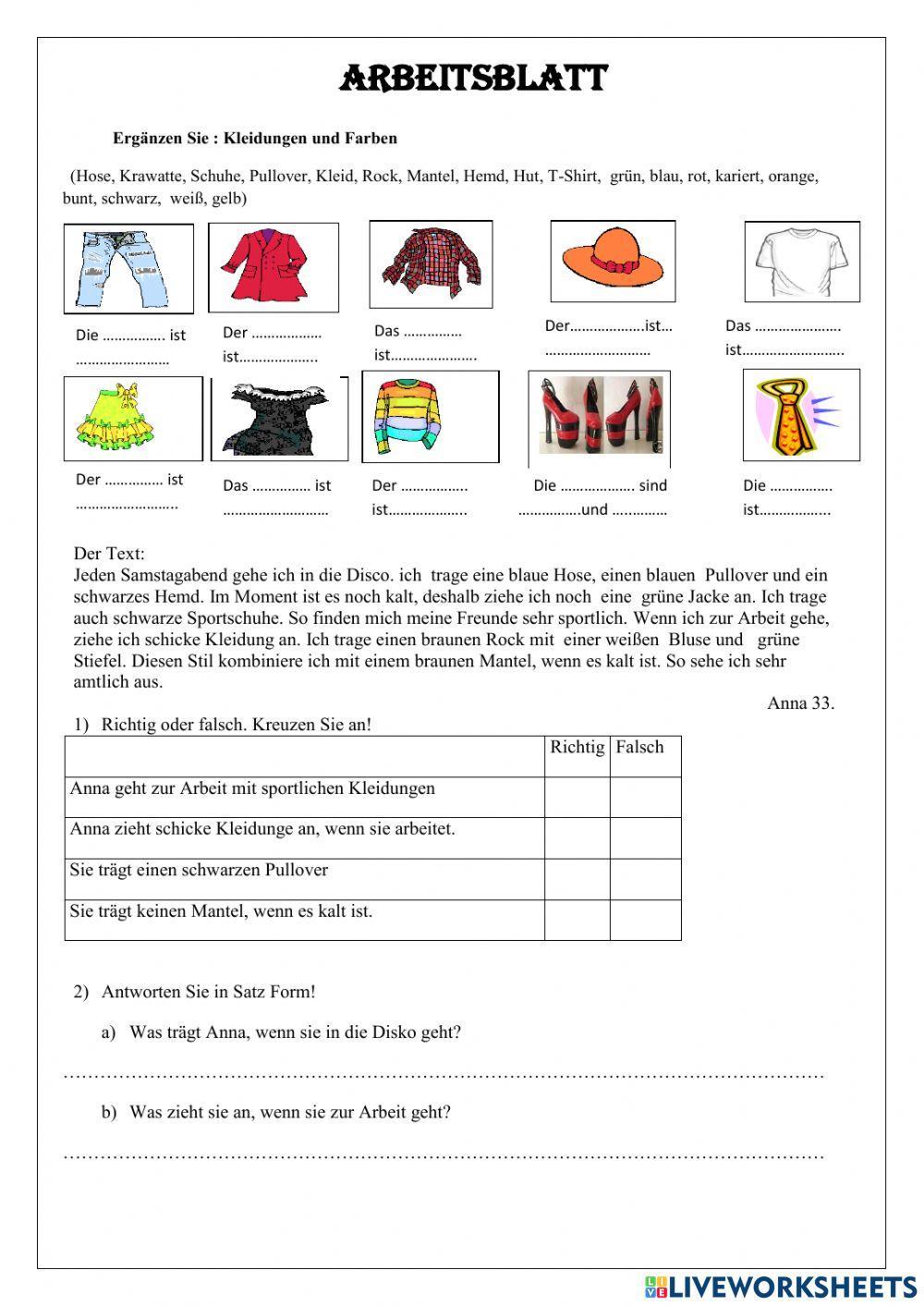 Kleider Machen Leute Arbeitsblätter Lösungen