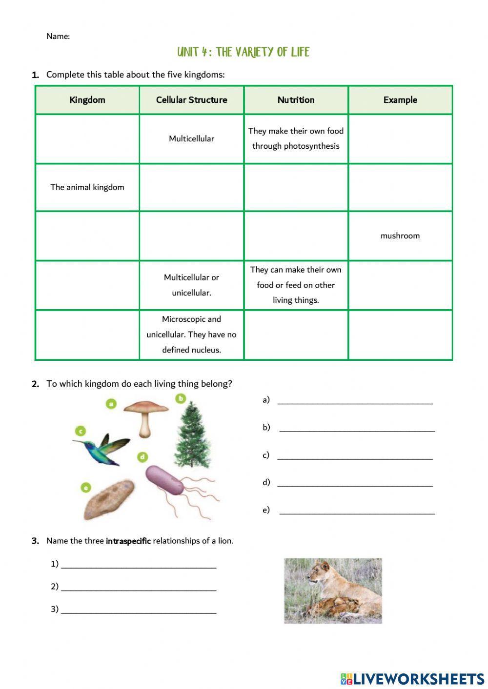 Unit 4. The variety of life