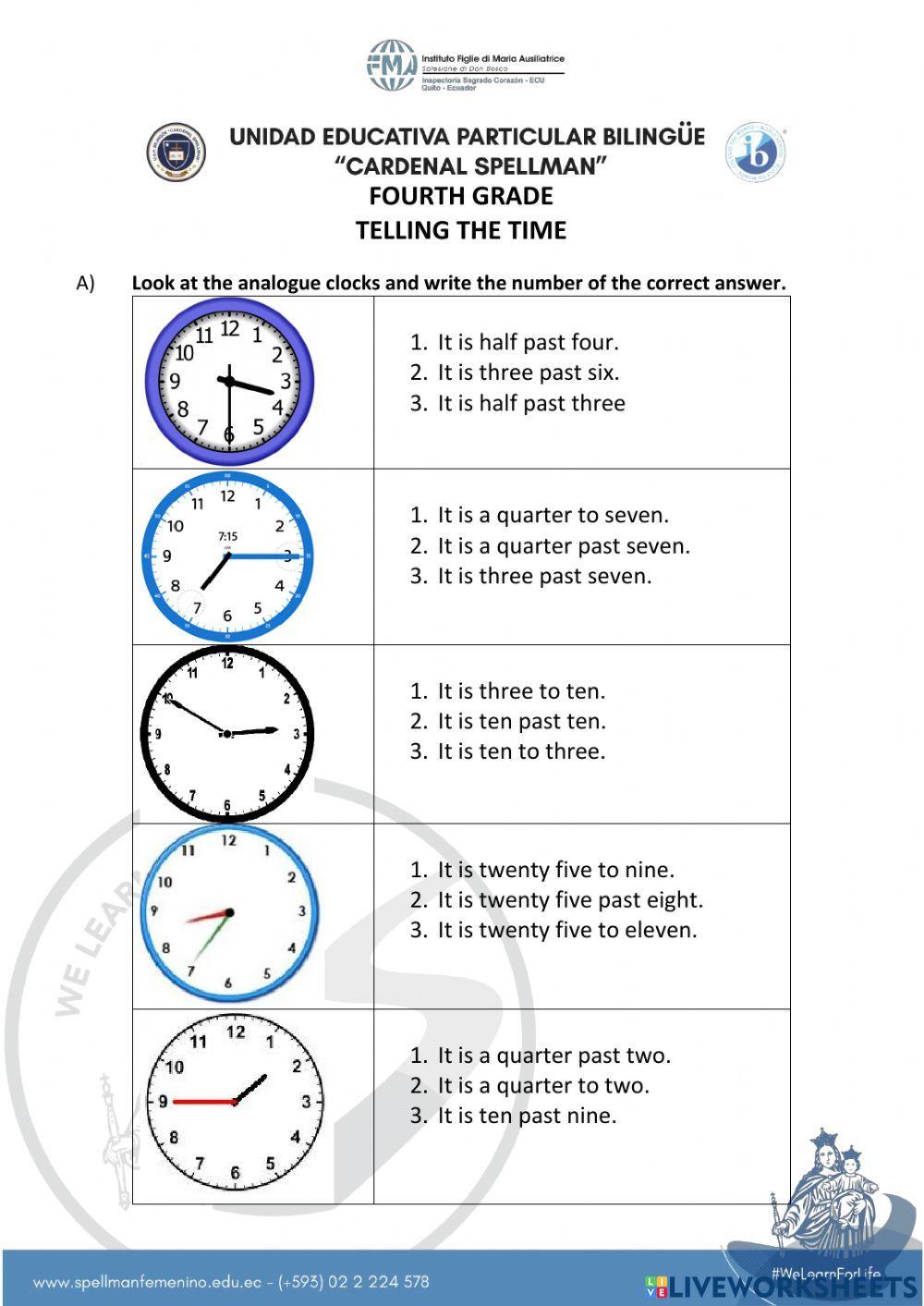 Quiz telling the time