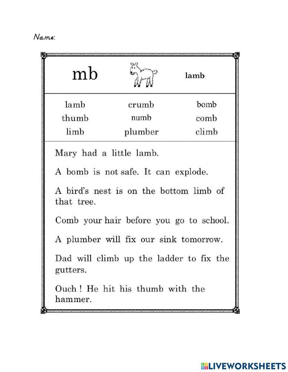 Silent Letter Mb Worksheet Live Worksheets 44% OFF Silent Letter Mb Worksheet Live Worksheets 44% OFF