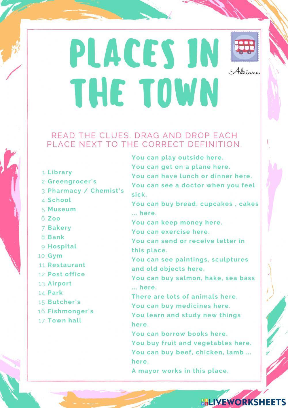 Places in the town - DESCRIPTIONS