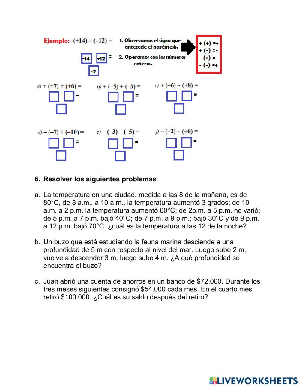 Ficha n°3: los números enteros