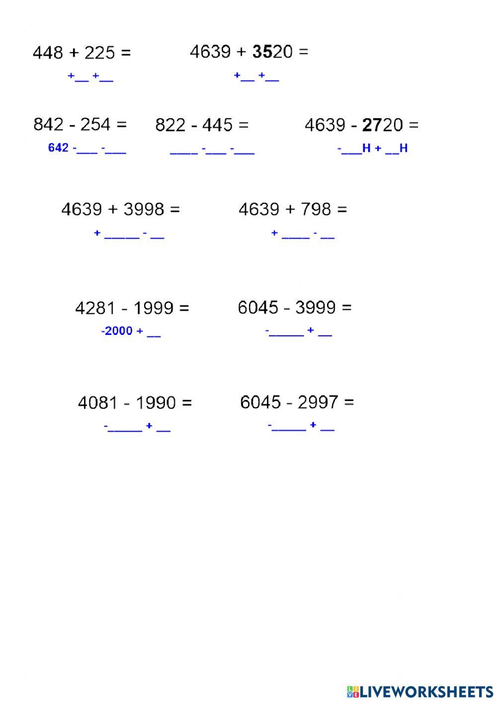 Subtraction And Addition Mental Arithmatic Worksheet Live Worksheets Subtraction And Addition Mental Arithmatic Worksheet Live Worksheets