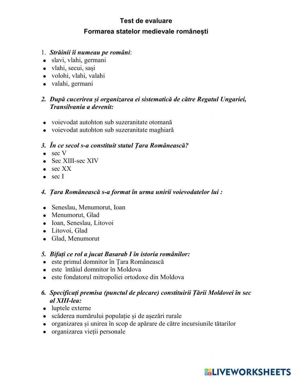 Formarea statelor medievale românești