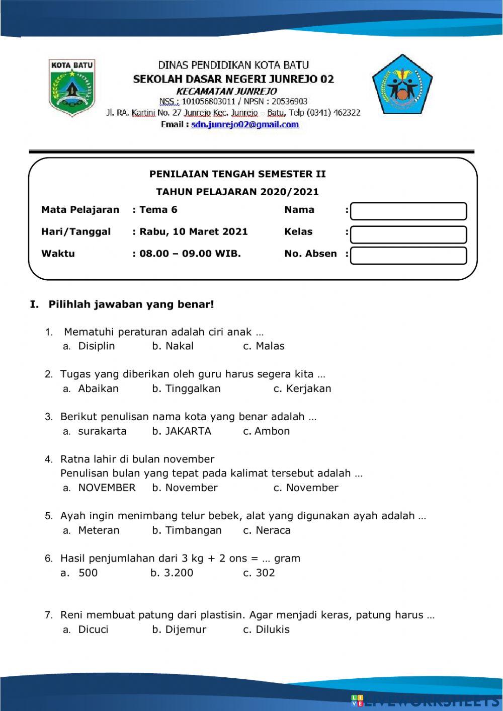 PTS Tema 6 Semester II Kelas 2