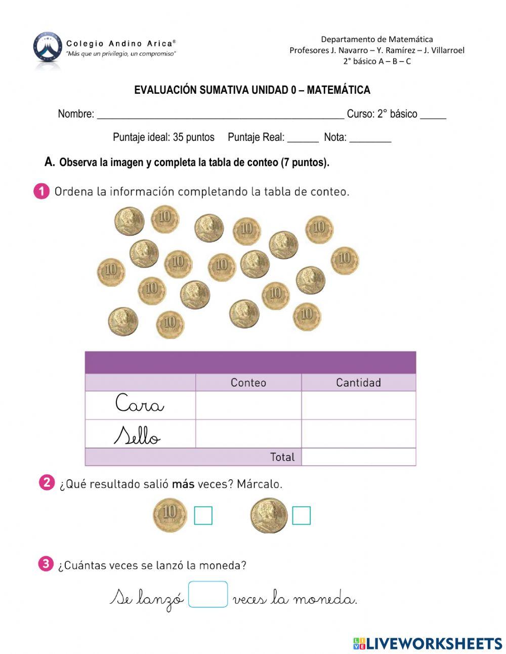 Evaluación Unidad 0 Matemática 2° básico