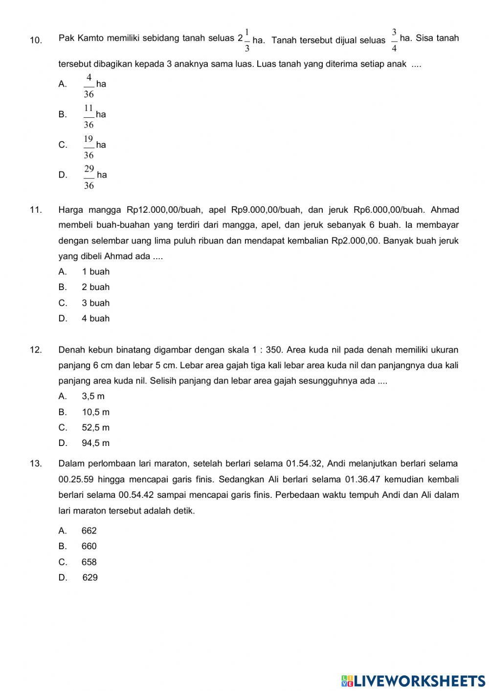 Latihan Sola Ujian Sekolah Matematika