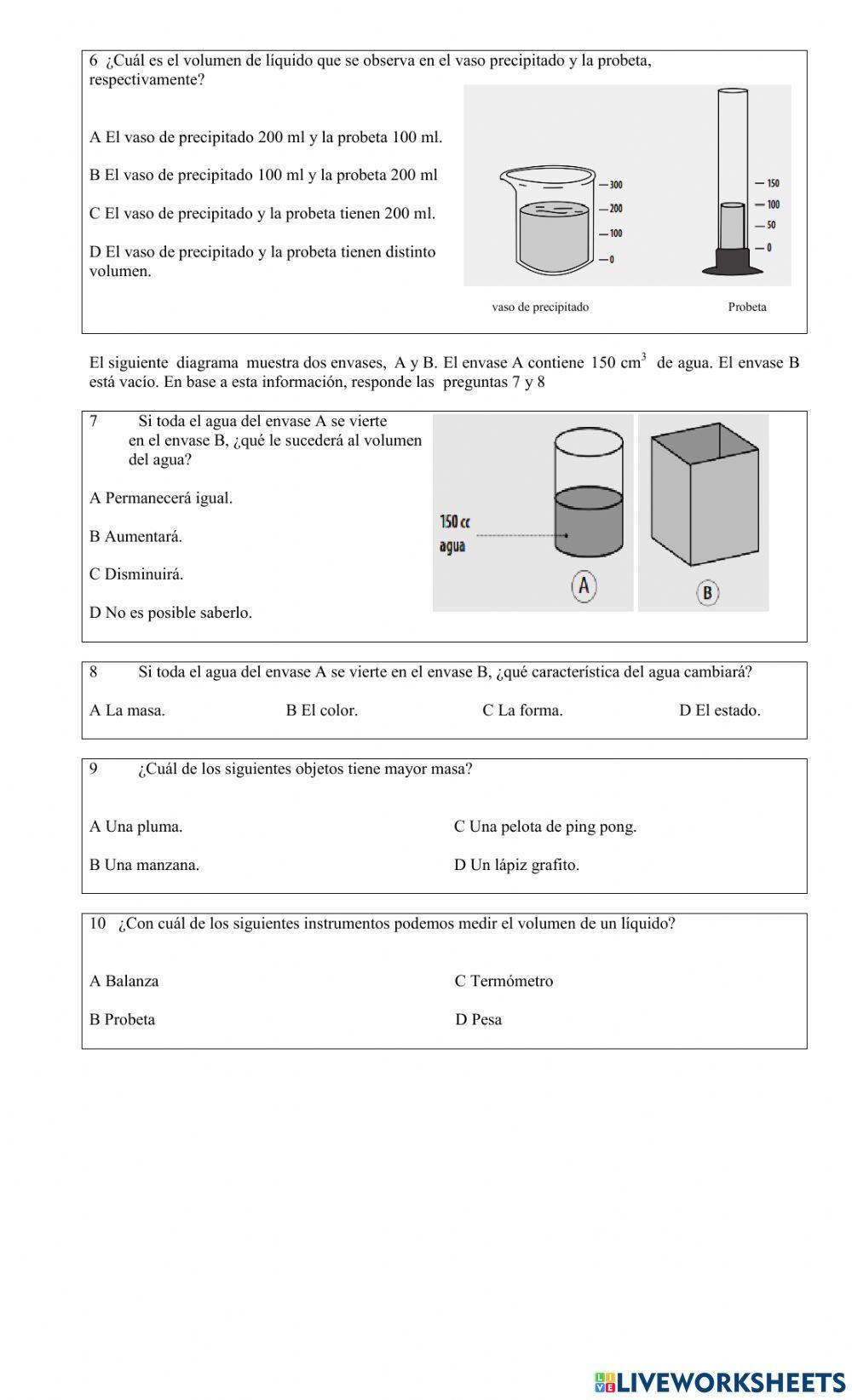 Evaluación  Masa y Volumen