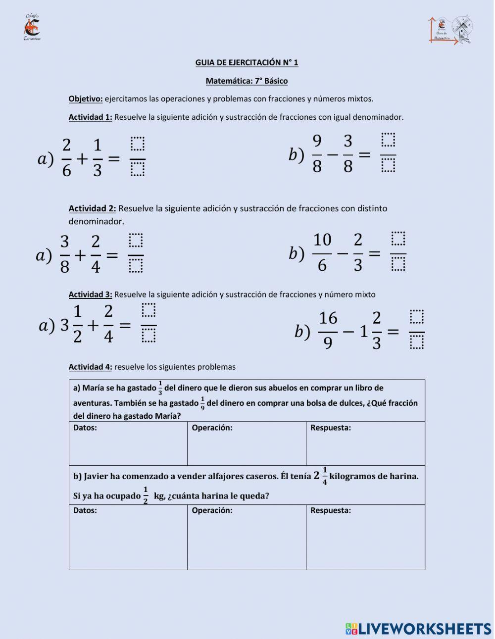 Operaciones y problemas con fracciones