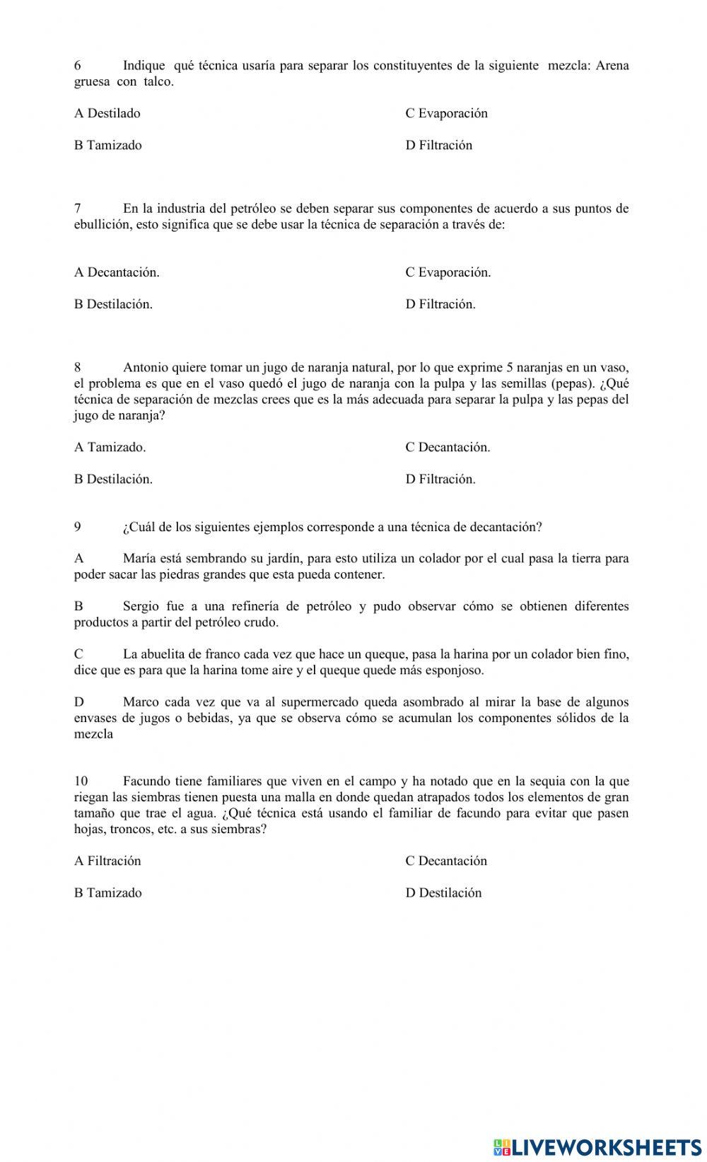 Ficha Separación de Mezclas