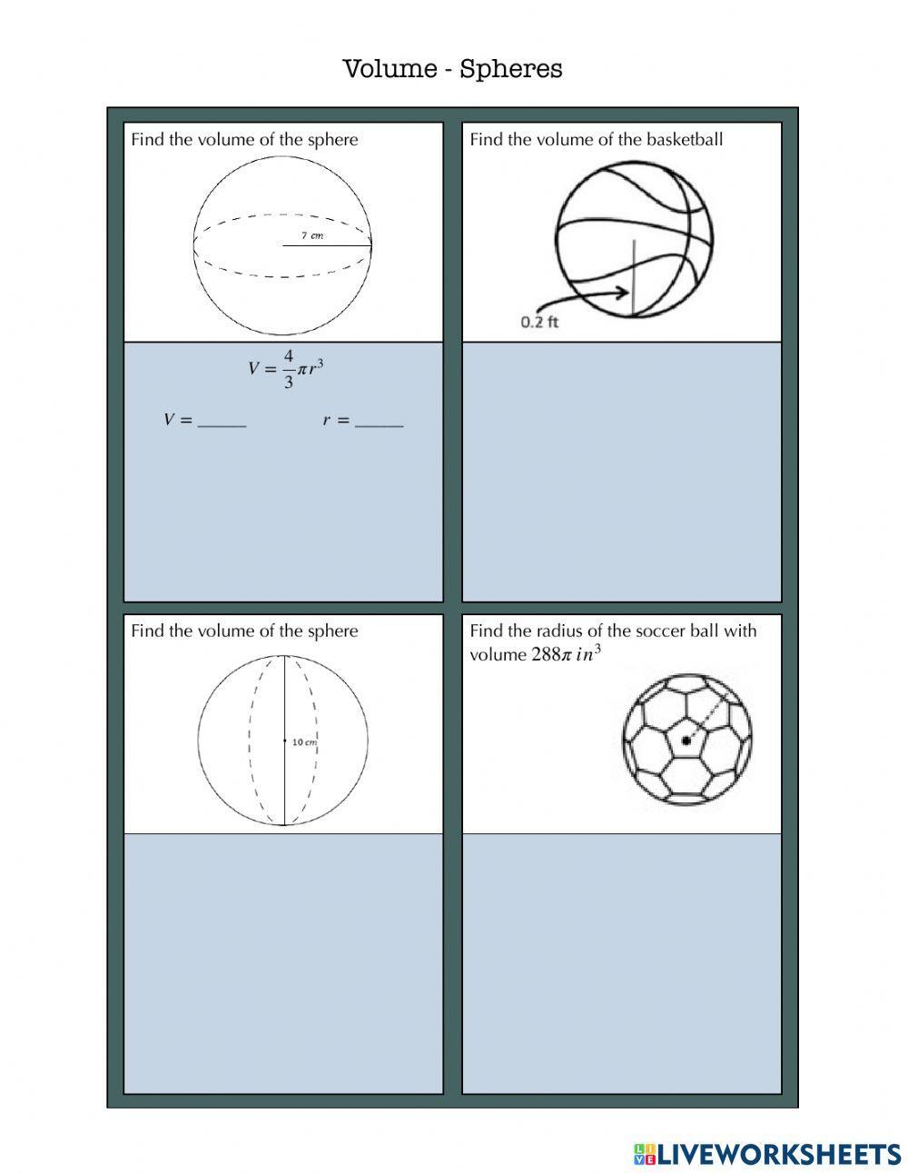 Volume Of A Sphere Worksheet