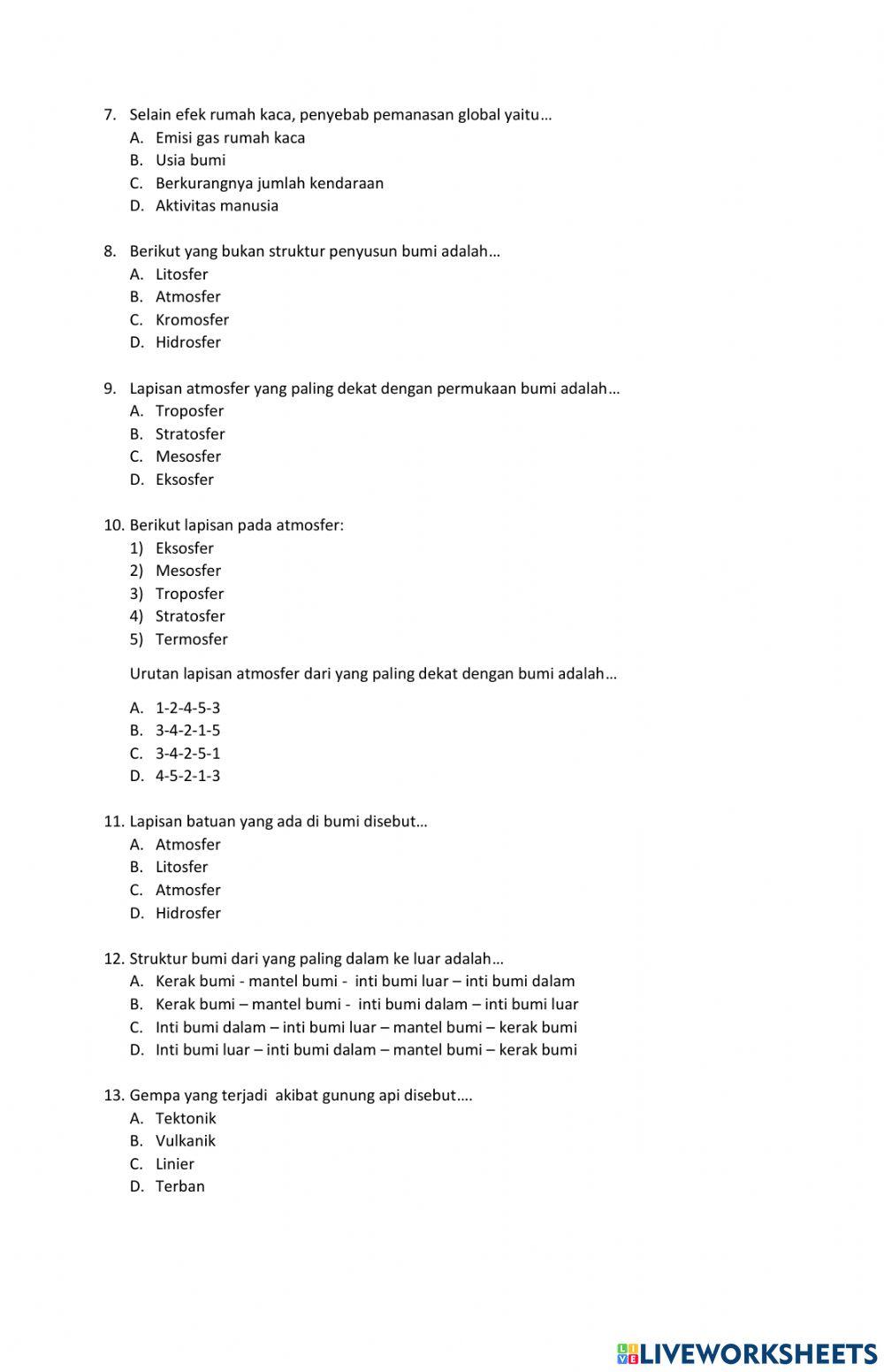 Latihan Soal Pemanasan Global dan Lapisan Bumi