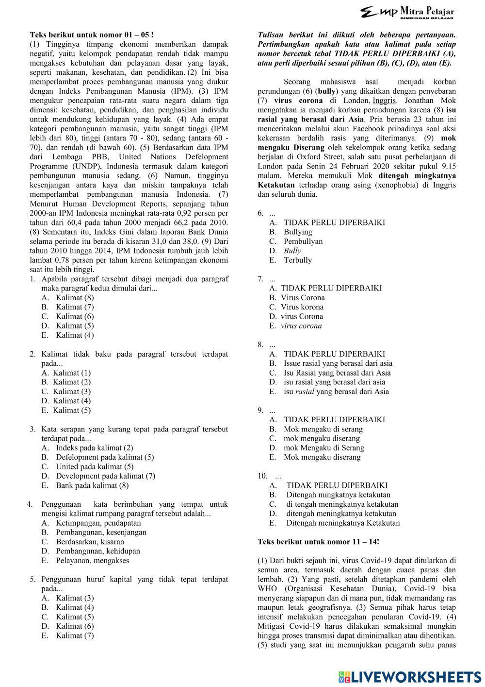 Soal latihan pbm mp cinere