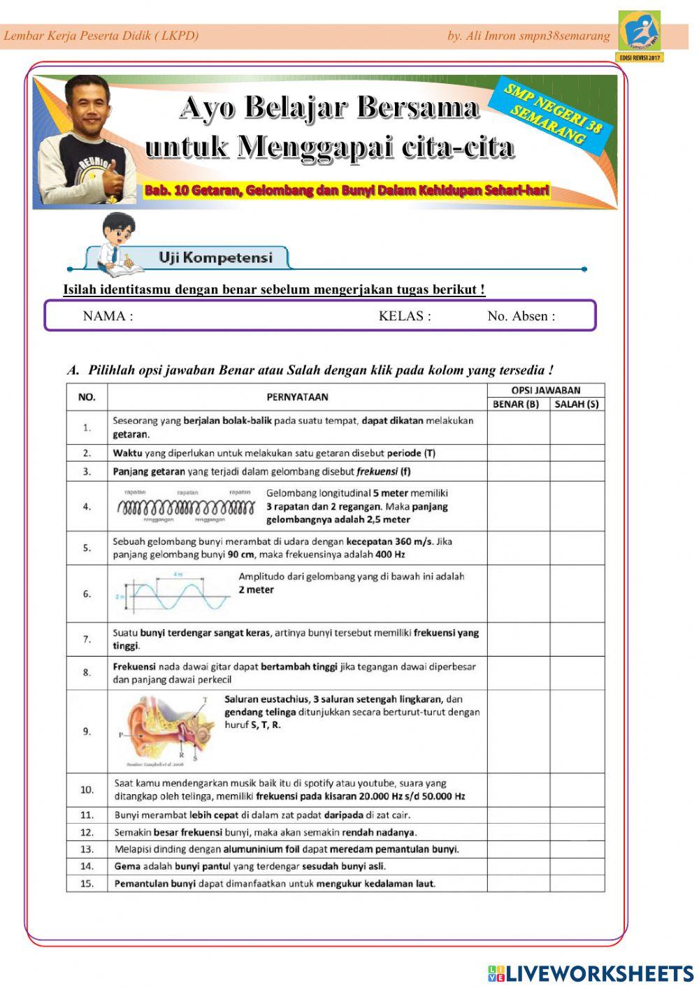 Lkpd Uji Kompetensi bab 10 Get, Gel dan Bunyi