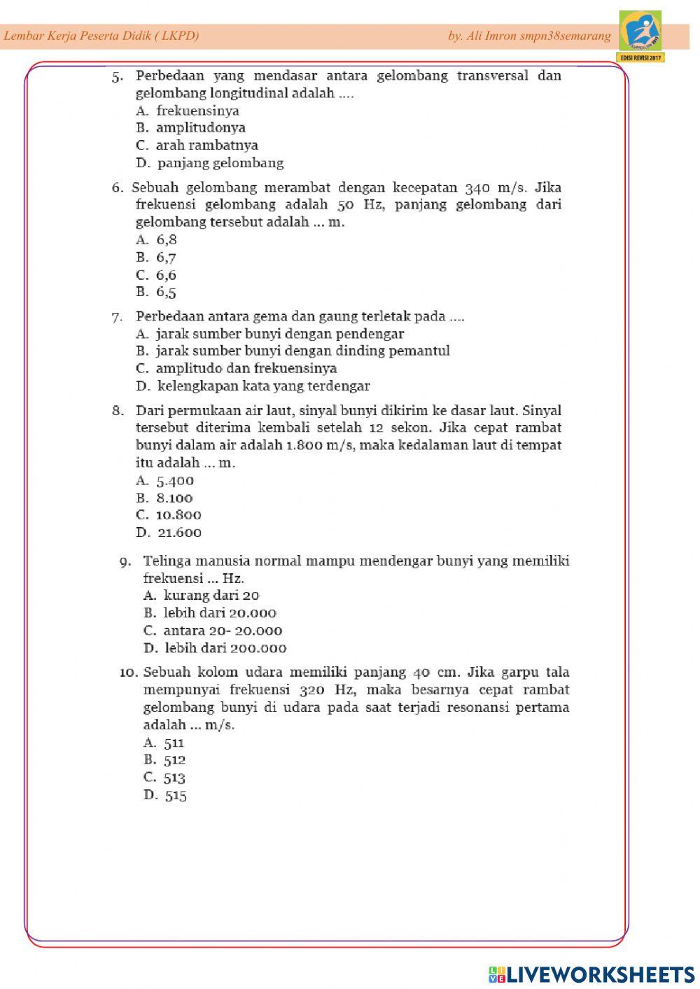 Lkpd Uji Kompetensi bab 10 Get, Gel dan Bunyi