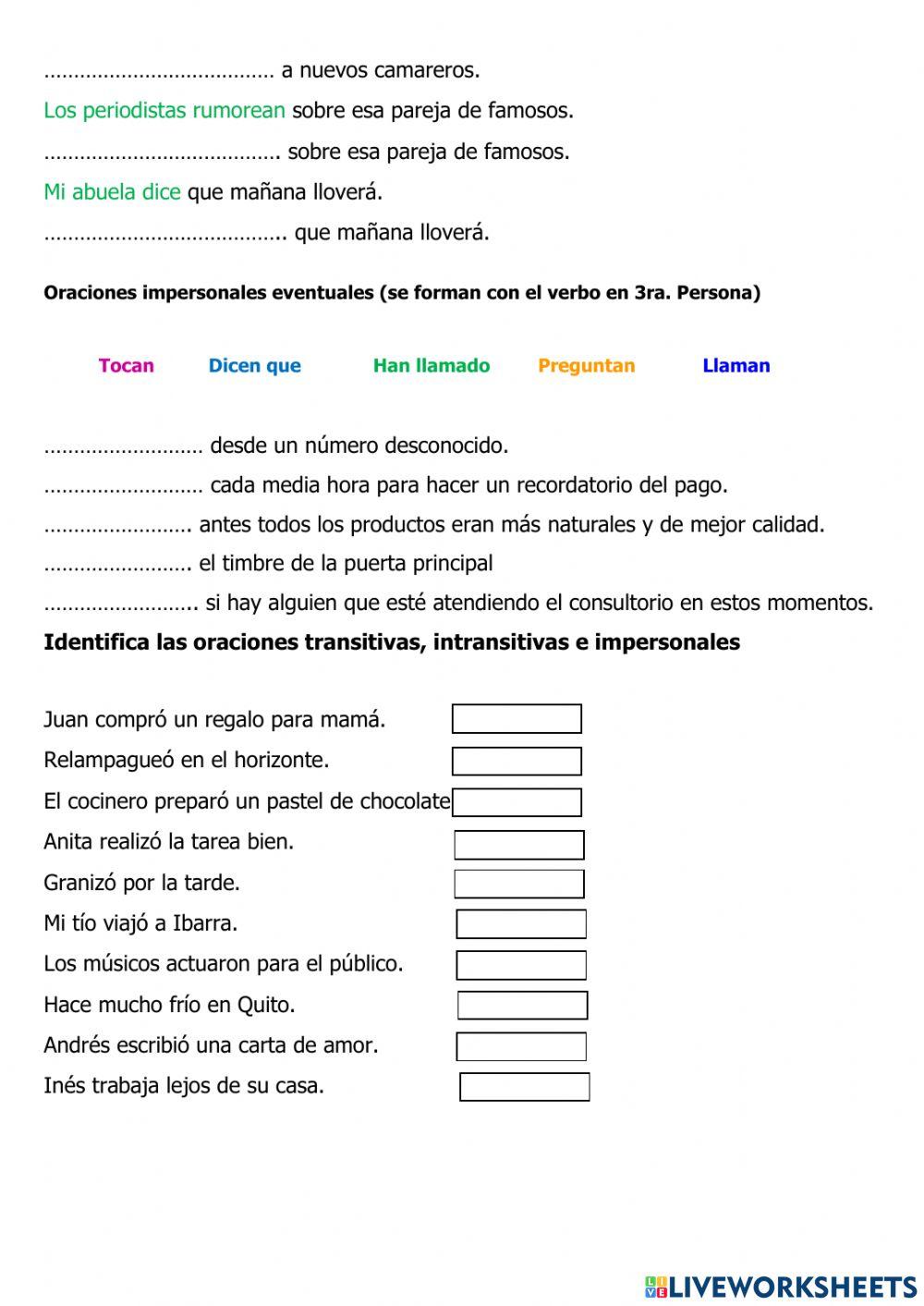 Practicando lo aprendido: Clases de verbos