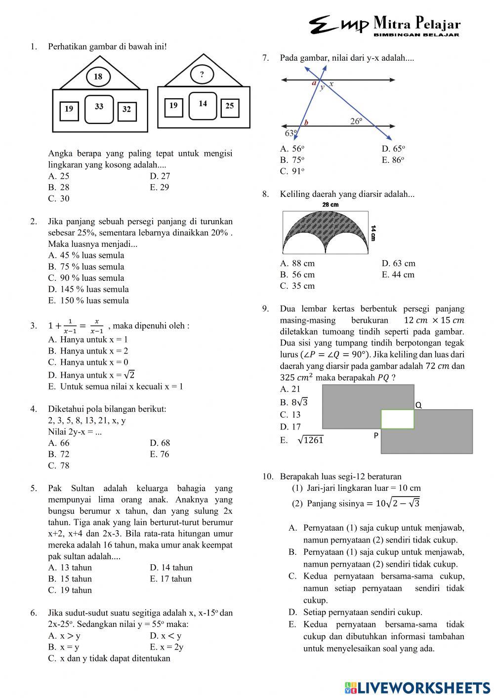 Latihan soal pk mp cinere