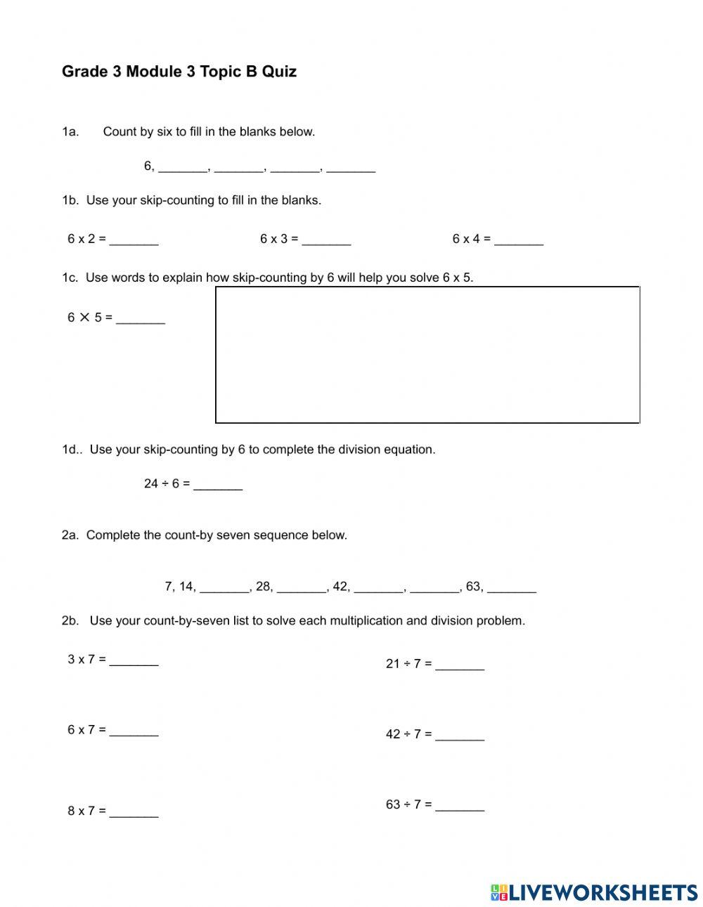 Grade 3 Module 3 Topic B Quiz 873663 | Jonathan Perdue