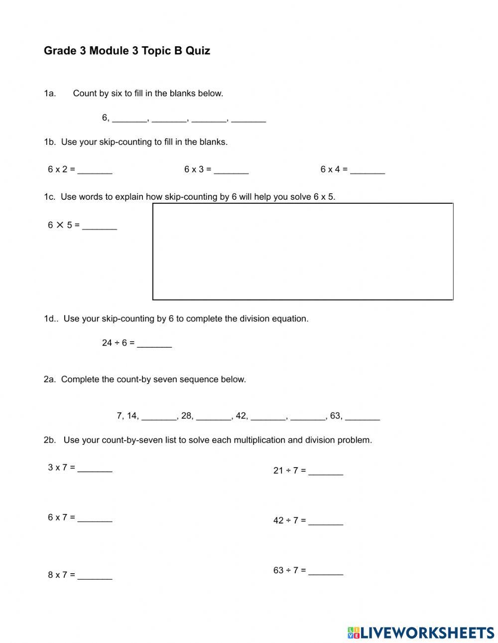 Grade 3 Module 3 Topic B Quiz