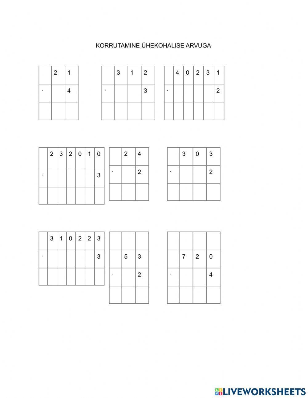 Korrutamine ühekohalise arvuga