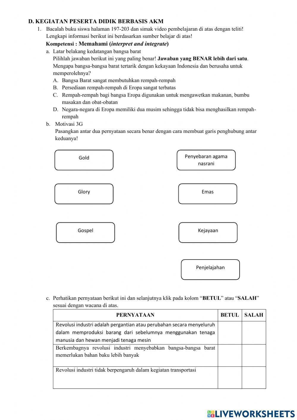 LKPD KEDATANGAN BANGSA BARAT KLS 8 SEMESTER GENAP