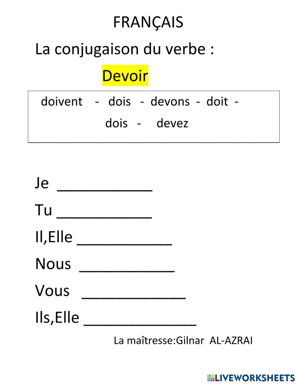 Conjugaison Du Verbe Devoir Le verbe devoir online exercise for | Live Worksheets