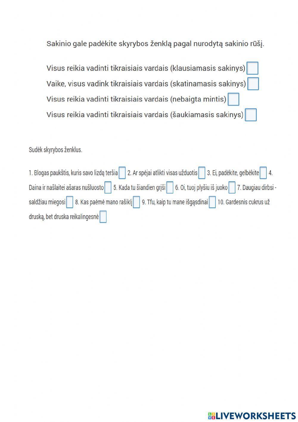 Sakinys ir jo rūšys.