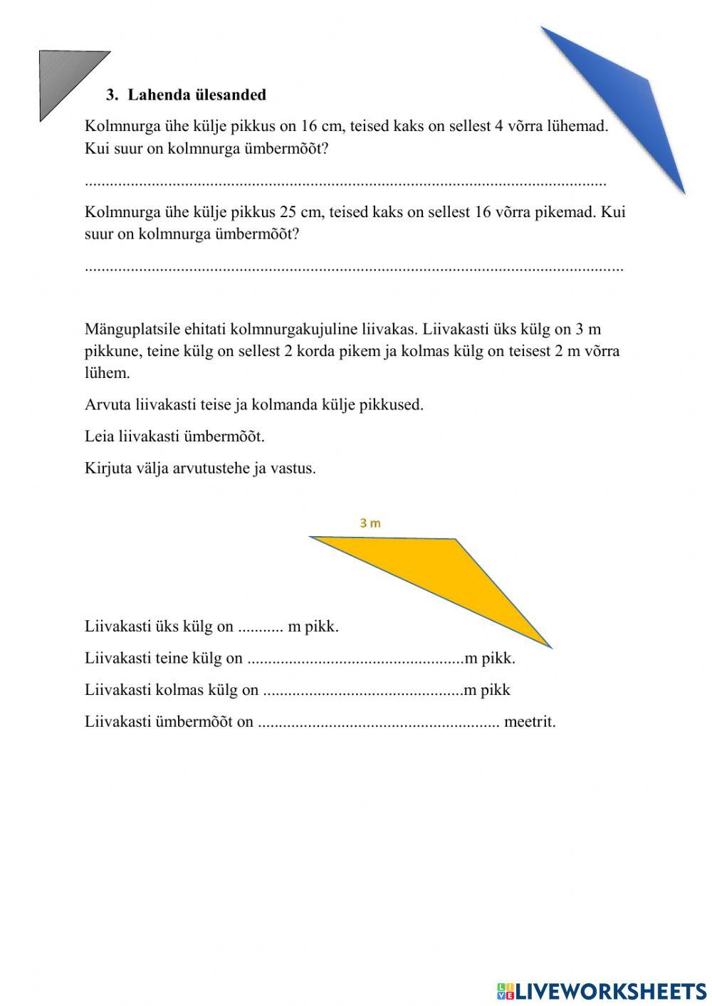 Kolmnurk. Kolmnurga ümbermõõt.