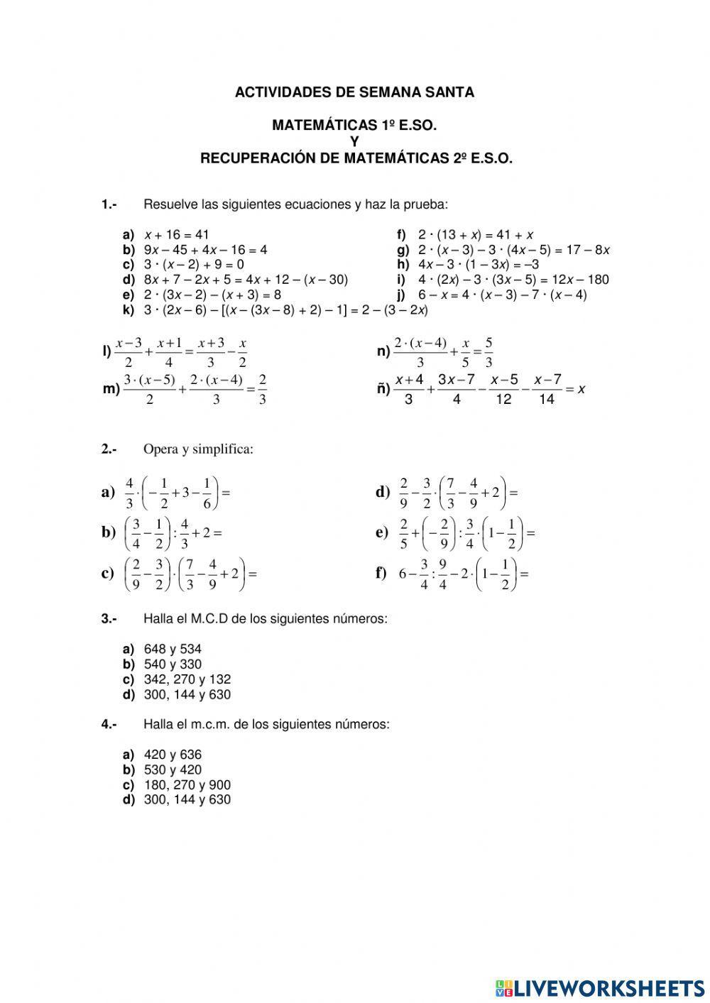 Repaso Matemáticas. 1º y 2º ESO